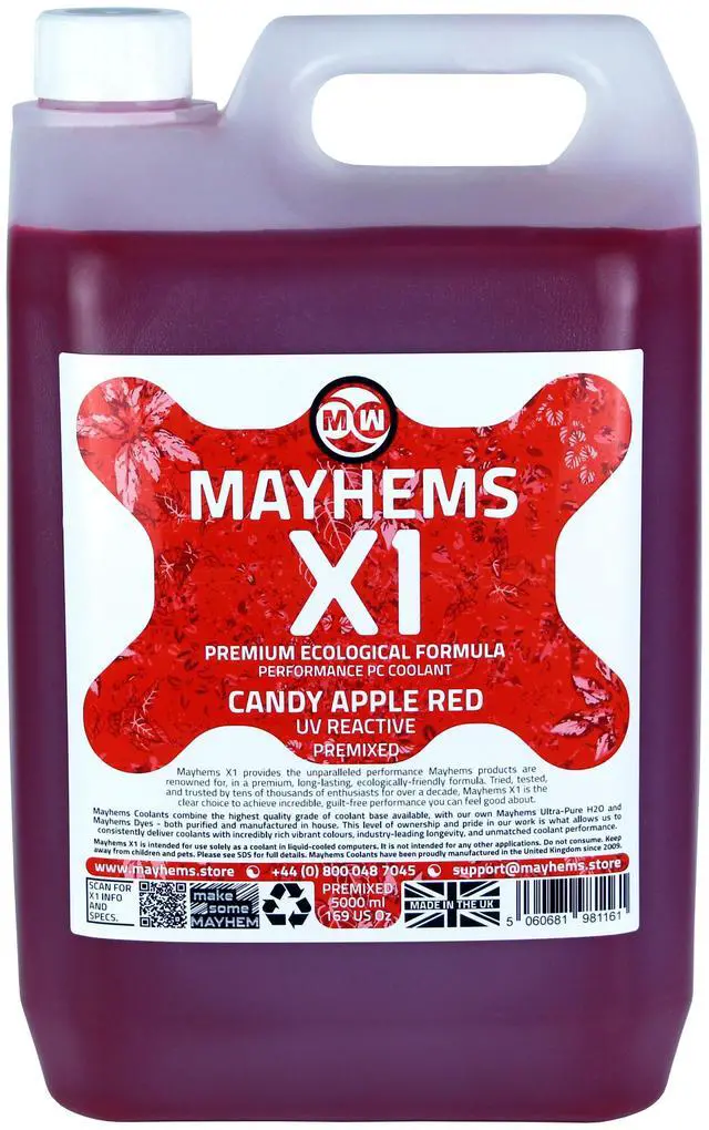 Alt view image 4 of 6 - Mayhems - PC Coolant - X1 Premix - Eco Friendly Series - UV Fluorescent | 5 Liter - Candy Apple Red (MX1P5LRE)