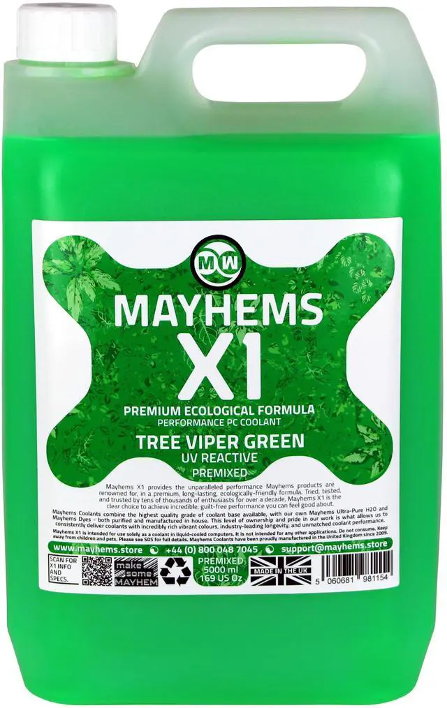 Alt view image 4 of 6 - Mayhems - PC Coolant - X1 Premix - Eco Friendly Series - UV Fluorescent | 5 Liter - Tree Viper Green (MX1P5LGR)