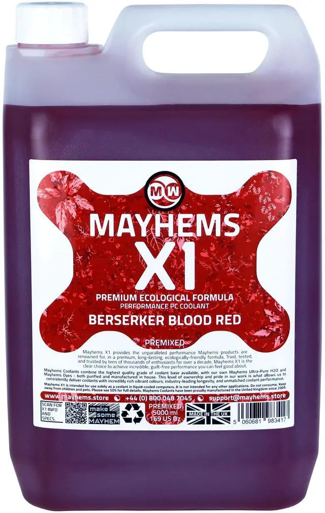 Alt view image 3 of 4 - Mayhems - PC Coolant - X1 Premix - Eco Friendly Series | 5 Liter - Berserker Blood Red (MX1P5LBR)