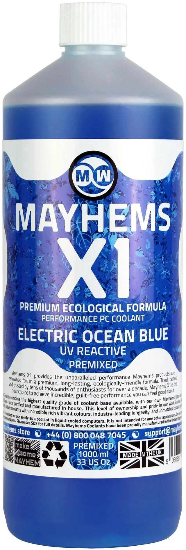 Alt view image 8 of 9 - Mayhems X1 Eco PC Coolant Premix, 1000mL, UV Blue