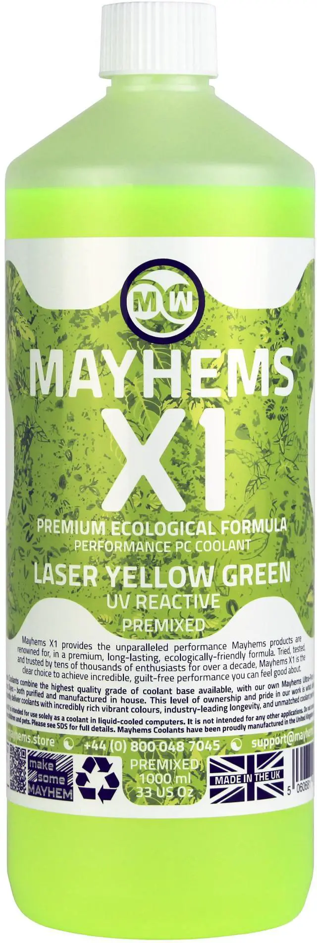 Alt view image 5 of 7 - Mayhems X1 Eco PC Coolant Premix, 1000mL, UV Green