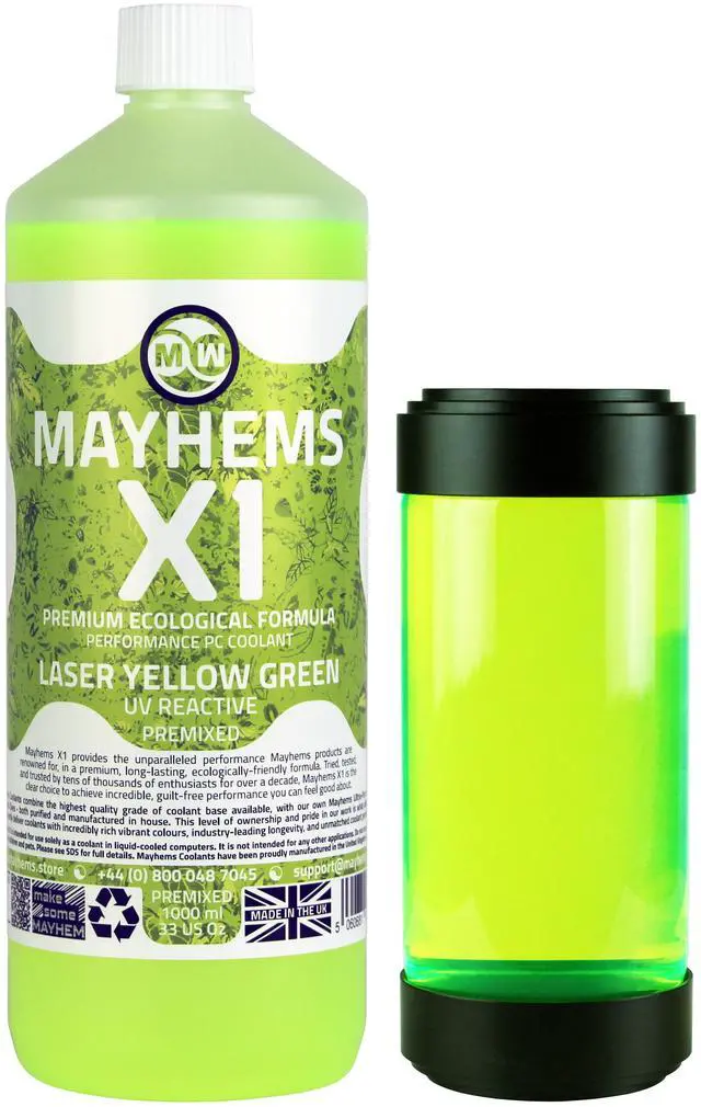 Alt view image 4 of 7 - Mayhems X1 Eco PC Coolant Premix, 1000mL, UV Green