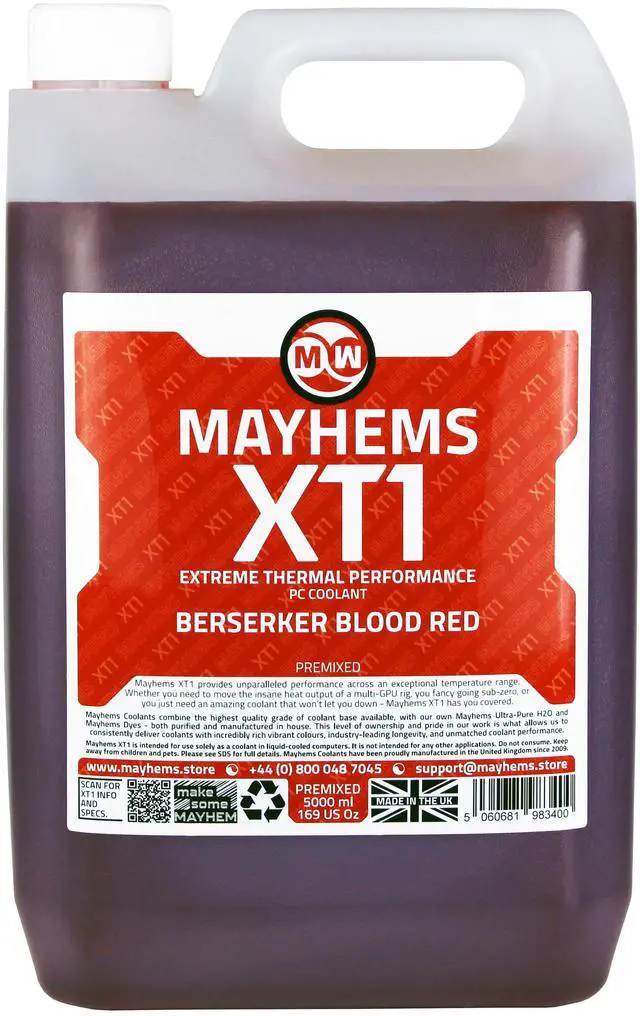 Alt view image 3 of 4 - Mayhems - PC Coolant - XT1 Premix - Thermal Performance Series | 5 Liter - Berserker Blood Red (MXTP5LBR)