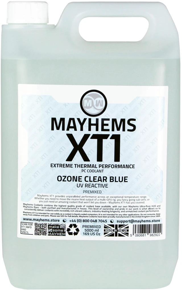 Alt view image 4 of 6 - Mayhems - PC Coolant - XT1 Premix - Thermal Performance Series - UV Fluorescent | 5 Liter - Ozone Clear Blue (MXTP5LCB)