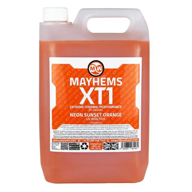 Alt view image 4 of 6 - Mayhems - PC Coolant - XT1 Premix - Thermal Performance Series - UV Fluorescent | 5 Liter - Neon Sunset Orange (MXTP5LOR)