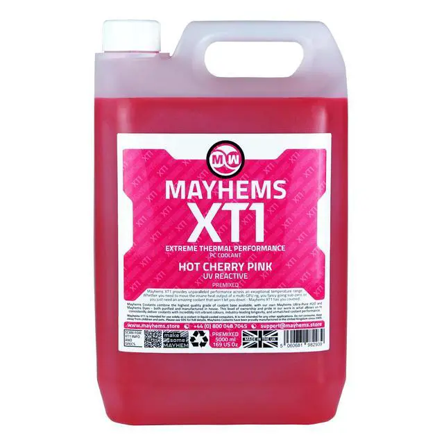 Alt view image 4 of 6 - Mayhems - PC Coolant - XT1 Premix - Thermal Performance Series - UV Fluorescent | 5 Liter - Hot Cherry Pink (MXTP5LPI)
