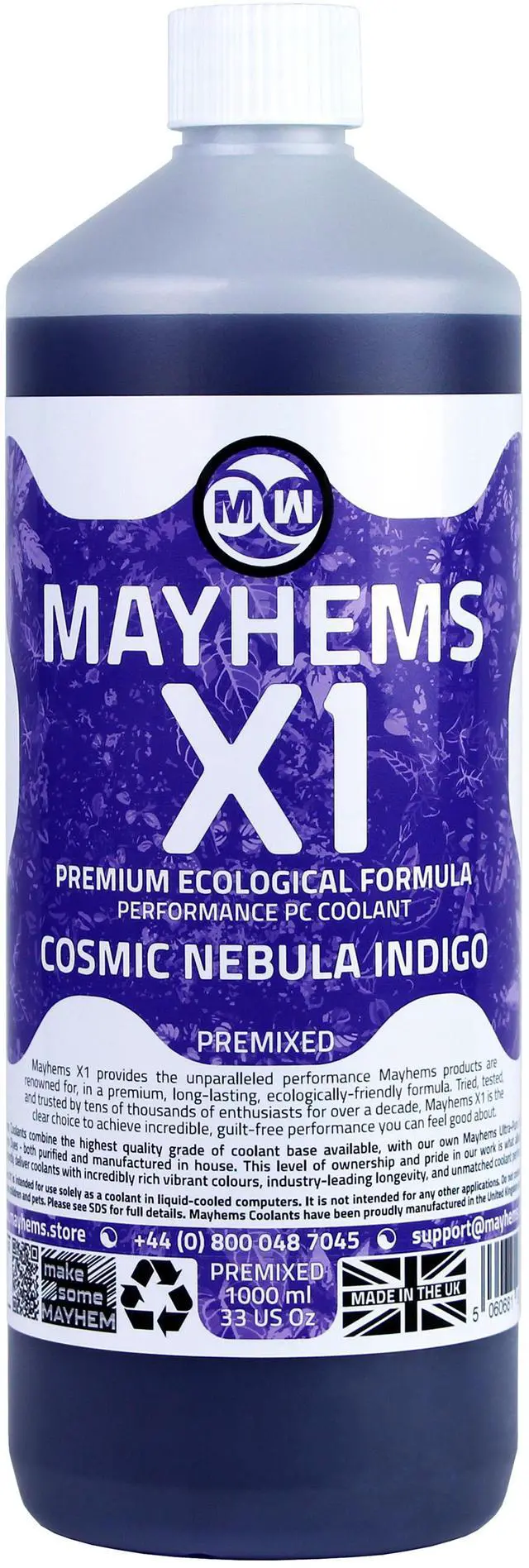Alt view image 3 of 4 - Mayhems - PC Coolant - X1 Premix - Eco Friendly Series - UV Fluorescent | 1 Liter - Cosmic Nebula Indigo (MX1P1LIN)