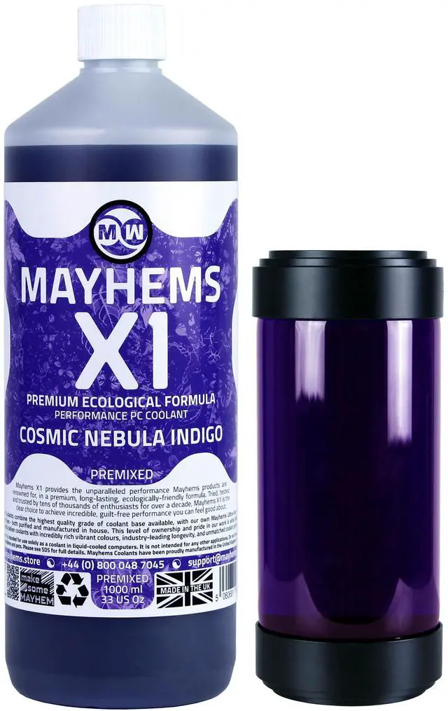 Alt view image 4 of 4 - Mayhems - PC Coolant - X1 Premix - Eco Friendly Series - UV Fluorescent | 1 Liter - Cosmic Nebula Indigo (MX1P1LIN)