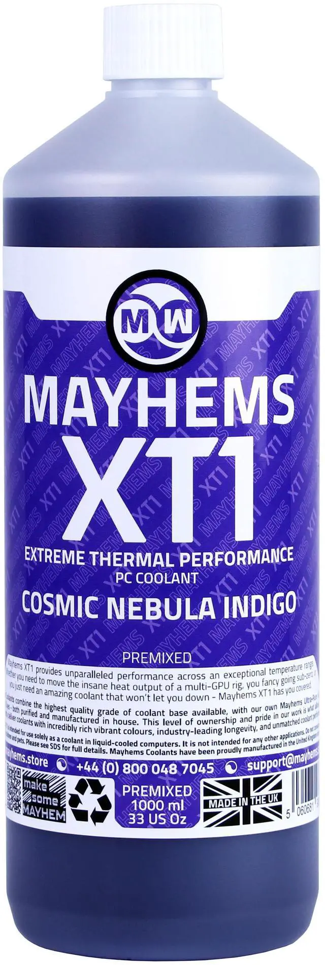 Alt view image 3 of 4 - Mayhems - PC Coolant - XT1 Premix - Thermal Performance Series - UV Fluorescent | 1 Liter - Cosmic Nebula Indigo (MXTP1LIN)