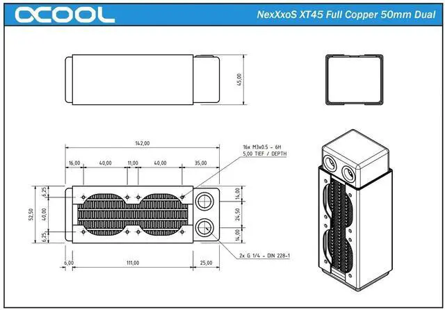 Alt view image 14 of 14 - Alphacool NexXxos XT45 Full Copper Radiator 100, 50mm x 2, Dual Fan, Black