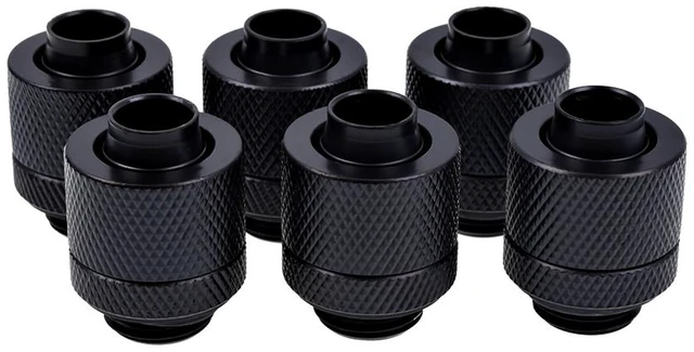 Main image of Alphacool Eiszapfen 3/8" ID x 1/2" OD G1/4 Compression Fitting - Black Sixpack (17228)