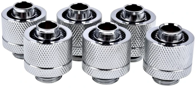 Main image of Alphacool Eiszapfen 3/8" ID x 5/8" OD G1/4 Compression Fitting - Chrome Sixpack (17235)