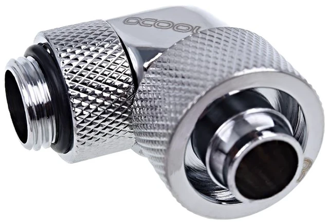 Main image of Alphacool Eiszapfen 3/8" ID x 5/8" OD G1/4 90° Rotatable Compression Fitting - Chrome (17237)
