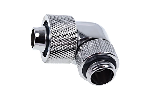 Alt view image 2 of 3 - Alphacool Eiszapfen 3/8" ID x 5/8" OD G1/4 90° Rotatable Compression Fitting - Chrome (17237)