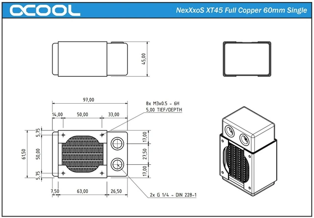 Alt view image 8 of 9 - Alphacool NexXxos XT45 Full Copper Radiator 60, 60mm x 1, Single Fan, Black, G1/4, 45mm (14222)