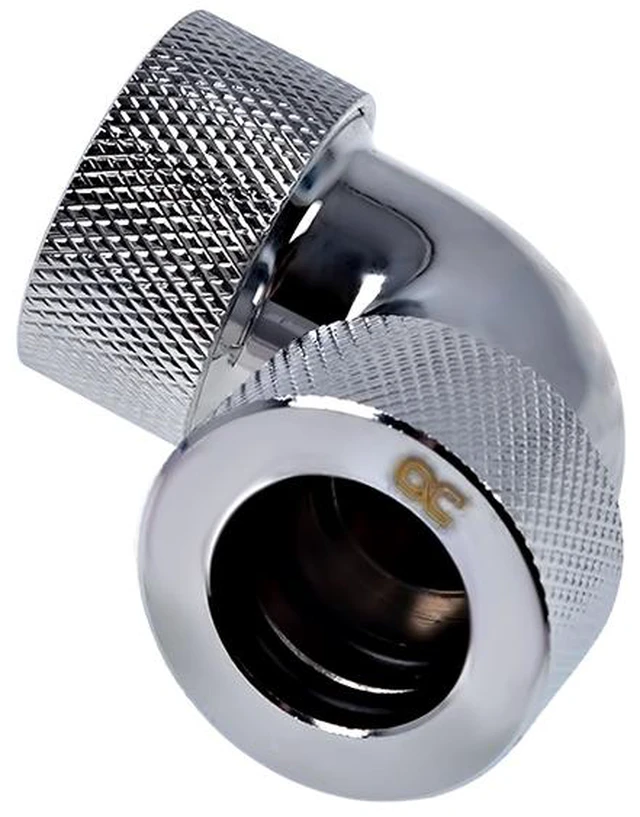 Alt view image 2 of 3 - Alphacool HT 16mm HardTube Compression Fitting 90° Elbow for Acrylic, Brass, Borosilicate or Carbon Tubes - Knurled - Chrome (17297)