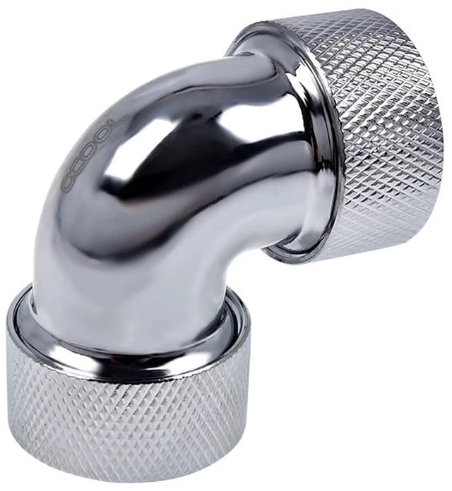 Alt view image 3 of 3 - Alphacool HT 16mm HardTube Compression Fitting 90° Elbow for Acrylic, Brass, Borosilicate or Carbon Tubes - Knurled - Chrome (17297)