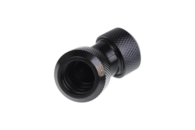 Alt view image 6 of 7 - Alphacool Eiszapfen 13mm HardTube Compression Fitting 45° L-connector for Plexi/Brass Tubes - Knurled - Deep Black (17403)