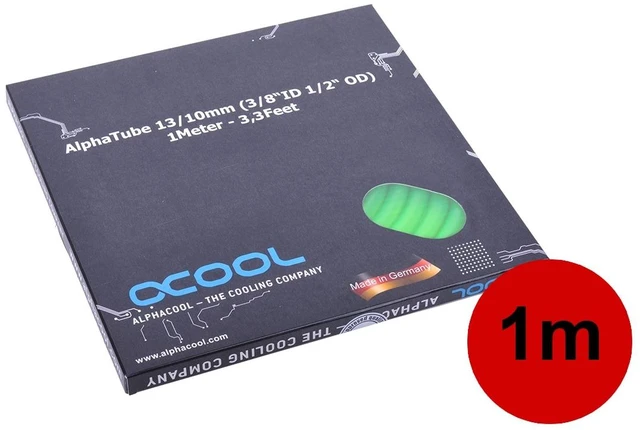 Alt view image 5 of 7 - Alphacool Alphatube HF Tubing 10mm ID, 13mm OD (3/8" ID, 1/2" OD), 1 meter, UV Green, 13/10mm, PVC (18531)
