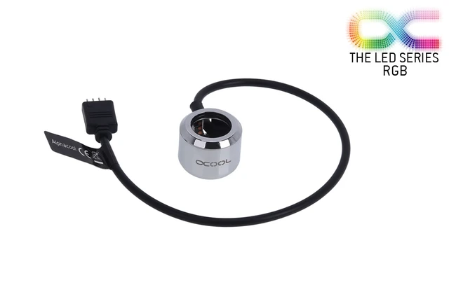 Alt view image 11 of 17 - Alphacool Aurora HardTube LED Ring for 16mm OD Tubing, Chrome, RGB LEDs, Brass (1015486)