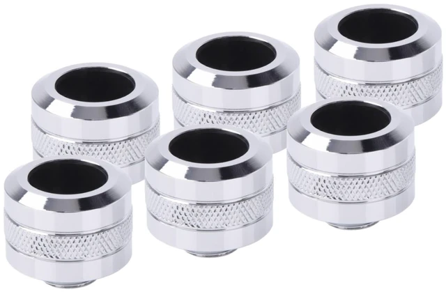 Main image of Alphacool Eiszapfen PRO HardTube G1/4" Fitting, 16mm OD, Chrome, 6-pack, Brass (17476)