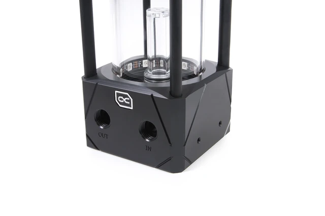 Alt view image 12 of 15 - Alphacool Eisbecher Aurora 150mm Glass Reservoir with D5 Body (Pump Not Included), Black/acetal, G1/4 (15382)