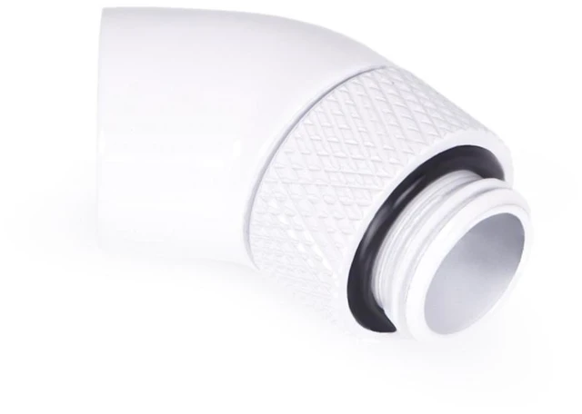 Alt view image 10 of 13 - Alphacool 17487 Eiszapfen Angled Adaptor 45 Rotatable G1/4 Outer Thread to G1/4 Nner Thread - White, Brass