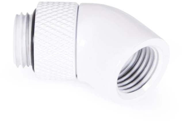 Alt view image 11 of 13 - Alphacool 17487 Eiszapfen Angled Adaptor 45 Rotatable G1/4 Outer Thread to G1/4 Nner Thread - White, Brass