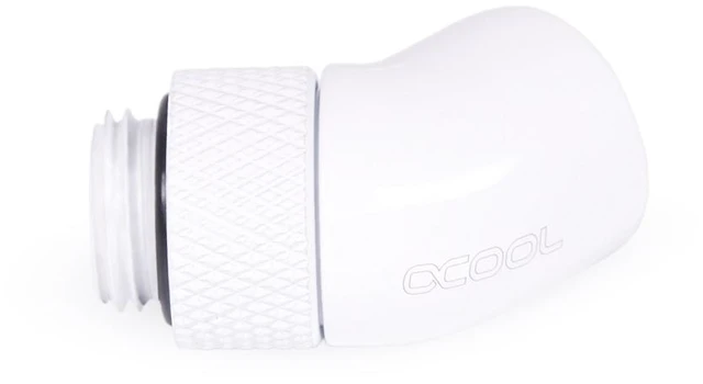 Alt view image 12 of 13 - Alphacool 17487 Eiszapfen Angled Adaptor 45 Rotatable G1/4 Outer Thread to G1/4 Nner Thread - White, Brass