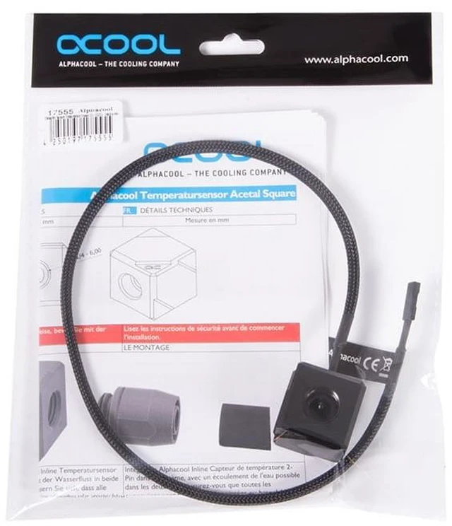 Alt view image 6 of 6 - Alphacool Temperature Sensor Square Acetal - Black (17555)