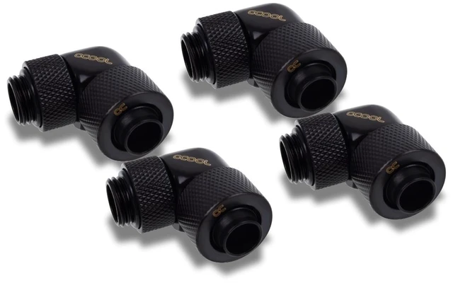 Main image of Alphacool Eiszapfen 13/10mm Compression Fitting 90° Rotary G1/4 - Black - Four Pack (17611)