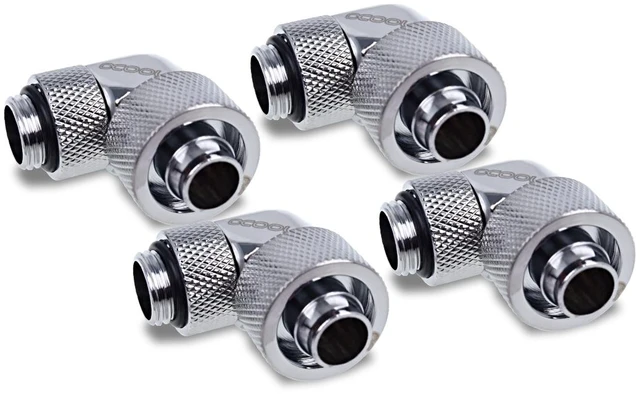 Main image of Alphacool Eiszapfen 16/10mm Compression Fitting 90 Rotatable G1/4 - Chrome - Four Pack (17614)