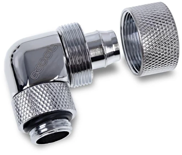 Alt view image 4 of 9 - Alphacool Eiszapfen 16/10mm Compression Fitting 90 Rotatable G1/4 - Chrome - Four Pack (17614)