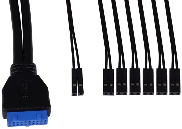 Alt view image 5 of 5 - Alphacool ES Front I/O-Panel with USB 3.0 and Cable Kit for Server Cases, 80 cm, Brass, Black (25057)