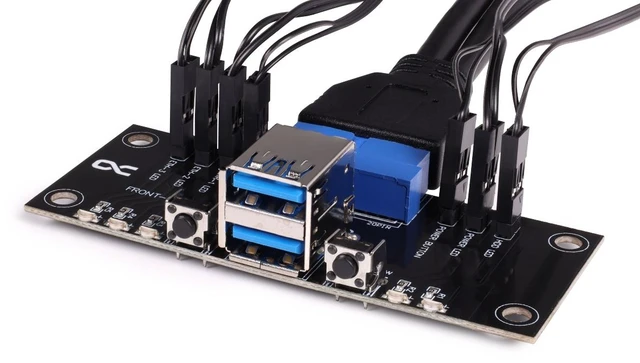 Alt view image 3 of 5 - Alphacool ES Front I/O-Panel with USB 3.0 and Cable Kit for Server Cases, 80 cm, Brass, Black (25057)