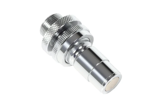 Alt view image 2 of 4 - Alphacool ES Quick Release BLH1A PushIn Male IT with Bulkhead Fitting, Nickel Plated Brass, Chrome (13880)