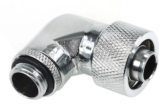 Alt view image 2 of 4 - Alphacool G1/4 3/8"ID x 5/8"OD 90° Revolvable Compression Fitting - Chrome (17080)