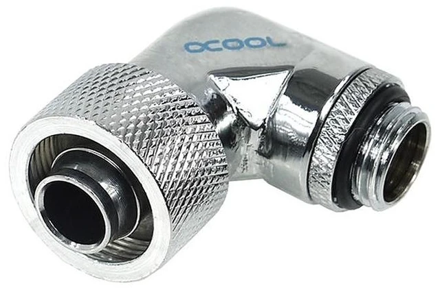 Main image of Alphacool G1/4 3/8"ID x 5/8"OD 90° Revolvable Compression Fitting - Chrome (17080)