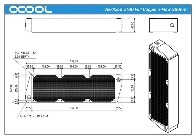 Alt view image 7 of 7 - Alphacool NexXxoS UT60 Full Copper X-Flow 360mm Radiator (14239)