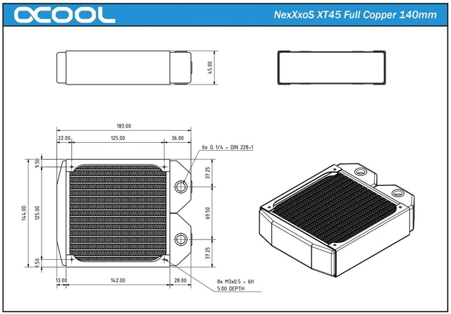 Alt view image 6 of 6 - Alphacool NexXxoS XT45 Full Copper 140mm Radiator, G1/4, 45mm (14168)