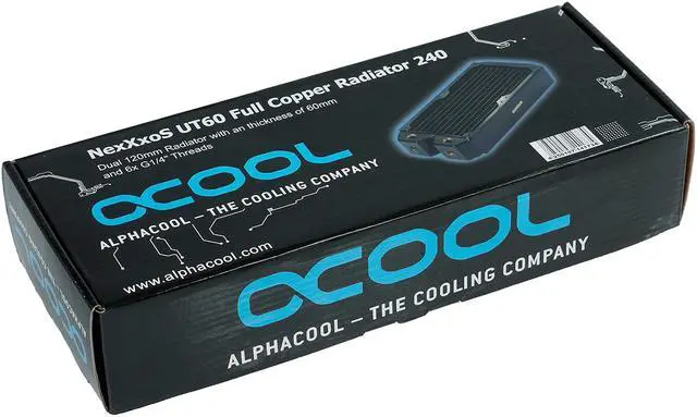 Alt view image 3 of 14 - Alphacool NexXxos UT60 Full Copper Radiator 240, 120mm x 2, Dual Fan, Black