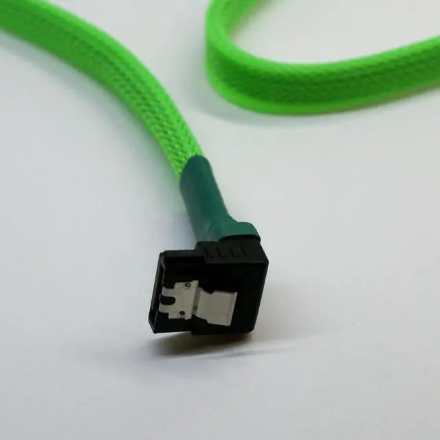 Alt view image 2 of 9 - Darkside 45cm (18") SATA 3.0 180° to 90° Data Cable with Latch - Green UV (DS-0083)