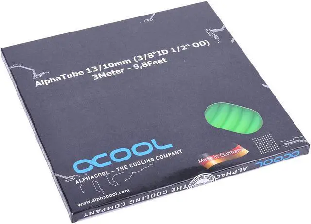 Main image of Alphacool Alphatube HF Tubing 10mm ID, 13mm OD (3/8" ID, 1/2" OD), 3 meter, UV Green