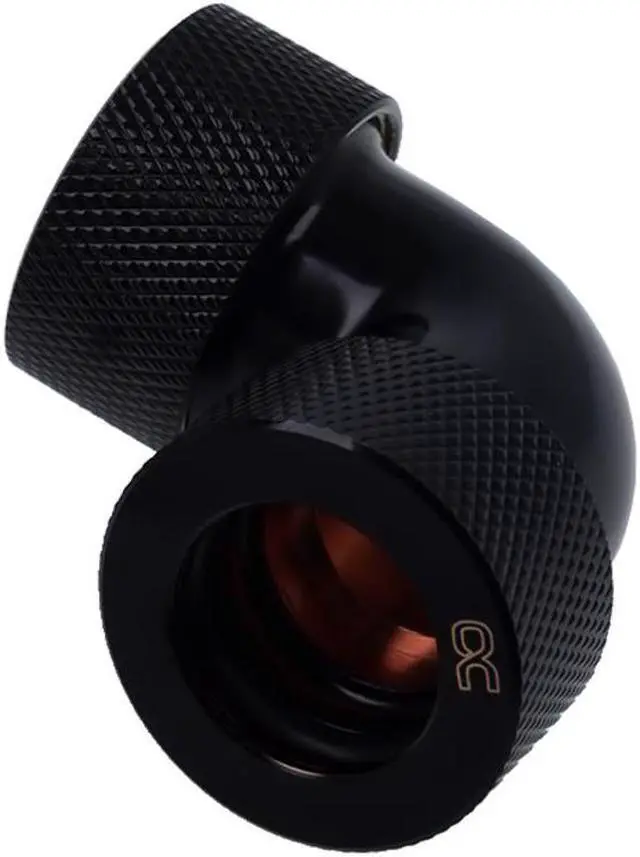 Main image of Alphacool HT 16mm HardTube Compression Fitting 90° Elbow for Acrylic, Brass, Borosilicate or Carbon Tubes- Knurled - Deep Black (17298)