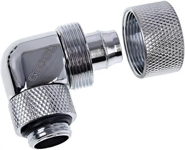 Alt view image 4 of 6 - Alphacool Eiszapfen 3/8" ID x 5/8" OD G1/4 90Â° Rotatable Compression Fitting - Chrome (17237)