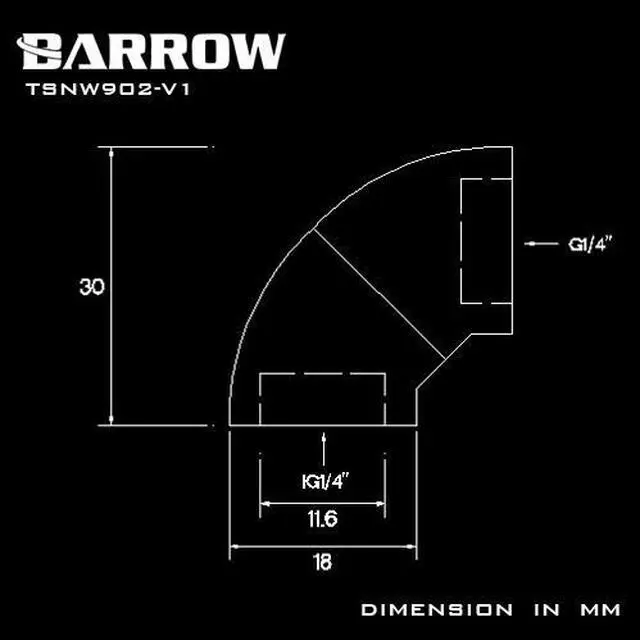 Alt view image 3 of 3 - Barrow G1/4" 90 Degree Female to Female Rotary Snake Adaptor - Black (TSNW902-V1)