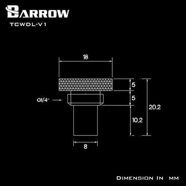 Alt view image 2 of 2 - Barrow G1/4" 10K Temperature Stop / Plug Fitting - Long Version - Black (TCWDL-V1)