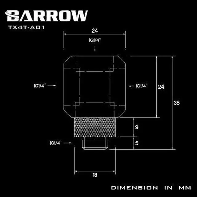 Alt view image 4 of 4 - Barrow G1/4" Thread Rotary 4-Way Block Splitter Fitting - Silver (TX4T-A01-Silver)