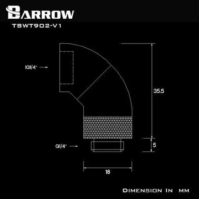 Main image of Barrow G1/4" 90 Degree Male to Female Dual Rotary Snake Adaptor - Black (TSWT902-V1)