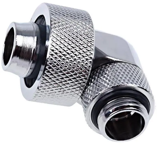 Main image of Alphacool Eiszapfen 1/2" ID x 3/4" OD G1/4 90° Rotatable Compression Fitting - Chrome (17243)
